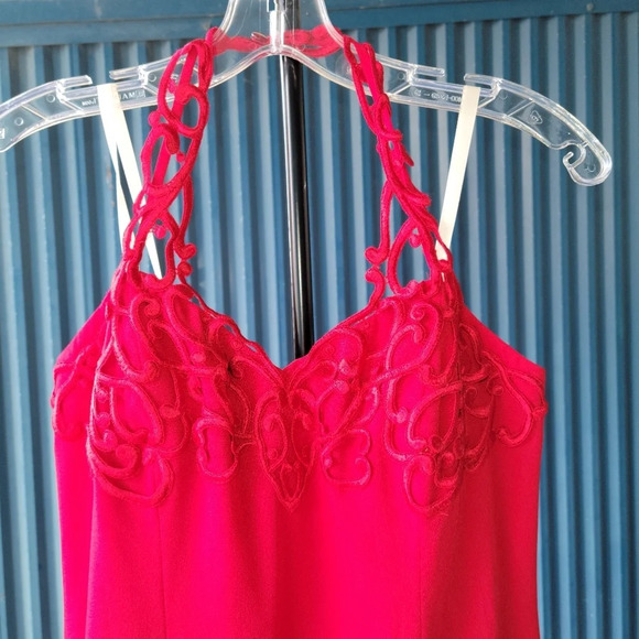 Jackie K Red Strapless Sleeveless Red Sheath Dress Back Slit Size 8 - Picture 4 of 12